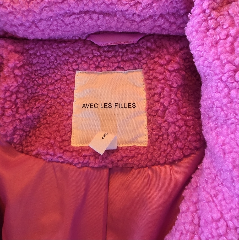 New Anthropologie Avec Les Filles Teddy Sherpa Jacket Pink Petunia Size M | NWT - Picture 7 of 8